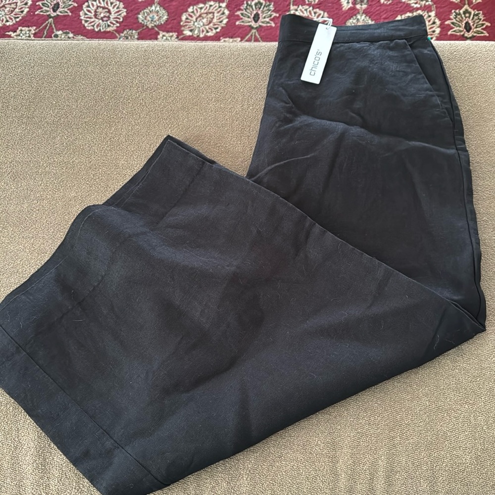 CHICO’S WIDE LEG FLEX WAIST BLACK CROPPED LINEN PANTS SIZE 1 (US 8) (TD)